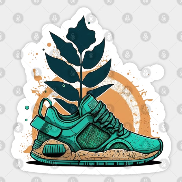 Make a Bold Eco-Friendly Statement with Greenbubble's Cartoon Style Sneaker with Plant Sticker by Greenbubble